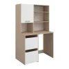 Meuble pour machine à laver avec étagères et placards - Naturel clair et blanc - L111 x H184 cm - ERKANO