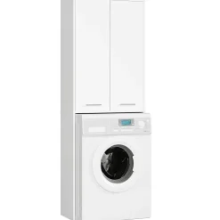 Meuble pour machine à laver AKORD FIN Blanche 64 cm 2 portes façade Blanche 4 étagères 64x30x180 cm