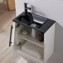 Meuble pour wc blanc avec lave mains design noir et mitigeur noir