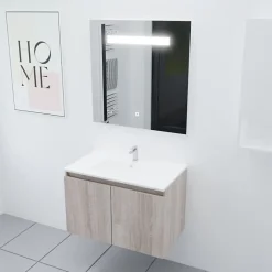 Meuble PROLINE 80 cm avec plan vasque et miroir Elégance ht80- Bois- Plan vasque en Céramique