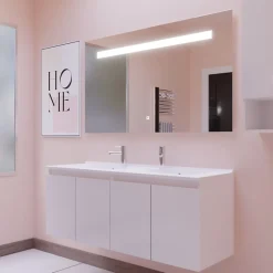 Meuble PROLINE 140 cm avec plan double vasque et miroir Elégance ht80- Blanc - vasque en résine