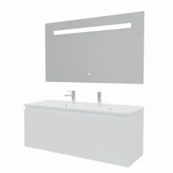 Meuble PROLINE 140 cm avec plan double vasque et miroir Elégance ht80- Blanc - vasque en résine