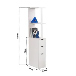 Meuble rangement WC/salle de bains étroit 15,2 cm, colonne blanche bois mélaminé 136 cm - 3 étagères + placard + 2 tiroirs