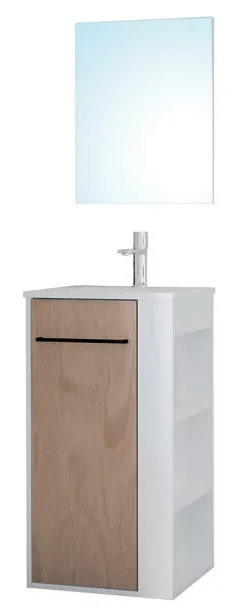 Meuble rectangle tout en un compact H.84 x l.44 cm, blanc mat, porte décor bois, Nova