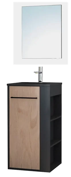 Meuble rectangle tout en un compact H.84 x l.44 cm, noir mat, porte décor bois, Nova
