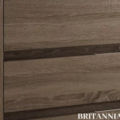 Meuble salle de bain - 80 cm - Plan décentré - Effet chêne foncé britannia - A suspendre - miroir et éclairage inclus - Venus