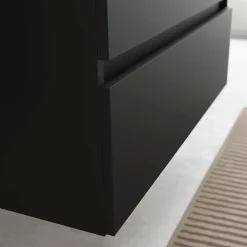 Meuble salle de bain - 80 cm - Avec plan vasque - Noir mat - A suspendre - KARAIB