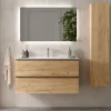 Meuble salle de bain - 100 CM - avec plan vasque - Effet chêne brut - poignées noires - A suspendre - ARUBA