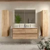 Meuble salle de bain - 120 cm - Plan double vasques céramique - Effet chêne brut - A suspendre - KARAIB