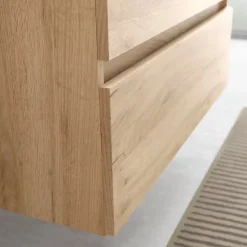 Meuble salle de bain - 120 cm - Plan double vasques céramique - Effet chêne brut - A suspendre - KARAIB