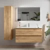 Meuble salle de bain - 100 cm - avec plan vasque - Effet chêne brut - A suspendre - KARAIB
