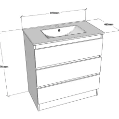 Meuble salle de bain 80 cm A poser - Plan vasque céramique - Effet bois strié - Karaib 2
