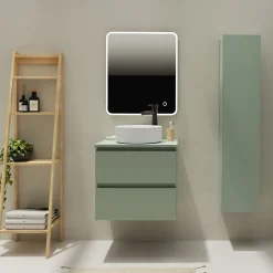 Meuble salle de bain 60 cm pour vasque à poser - Vert mat - A suspendre - Karaib 2
