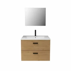 Meuble salle de bain 60 cm suspendu 2 tiroirs finition Bois avec vasque et miroir - BOX-IN 60 WOOD