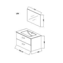 Meuble salle de bain 80 cm suspendu 2 tiroirs Gris avec vasque et miroir - BOX-IN