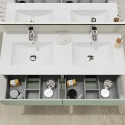 Meuble salle de bain 120 cm - Double vasque céramique - Vert mat - A suspendre - Karaib 2