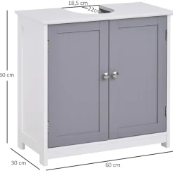 Meuble salle de bain - meuble sous-vasque - placard 2 portes avec étagère - dim. 60L x 30l x 60H cm - MDF gris blanc