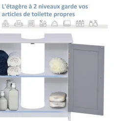 Meuble salle de bain - meuble sous-vasque - placard 2 portes avec étagère - dim. 60L x 30l x 60H cm - MDF gris blanc