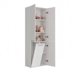 Meuble salle de bain, 174 x 30 x 60 cm, blanc mat, blanc brillant