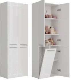 Meuble salle de bain, 174 x 30 x 60 cm, blanc mat, blanc brillant