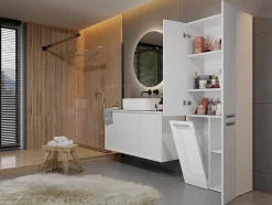 Meuble salle de bain, 174 x 30 x 60 cm, blanc mat, blanc brillant