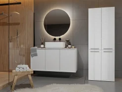 Meuble salle de bain, 174 x 30 x 60 cm, blanc mat, blanc brillant