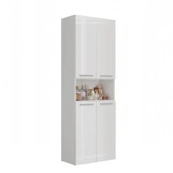 Meuble salle de bain, 174 x 30 x 60 cm, blanc mat, blanc brillant