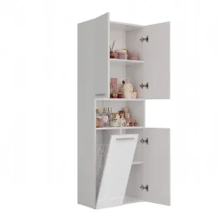 Meuble salle de bain, 174 x 30 x 60 cm, blanc mat, blanc brillant