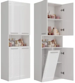 Meuble salle de bain, 174 x 30 x 60 cm, blanc mat, blanc brillant