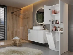 Meuble salle de bain, 174 x 30 x 60 cm, blanc mat, blanc brillant