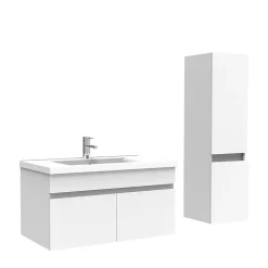 Meuble Salle de Bain avec colonne 80cm Blanc avec vasque ceramique