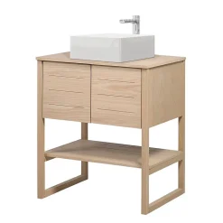 Meuble salle de bain Chêne 70 cm ATOLL + Vasque carrée 36 cm
