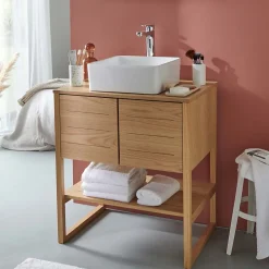 Meuble salle de bain Chêne 70 cm ATOLL + Vasque carrée 36 cm