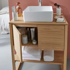 Meuble salle de bain Chêne 70 cm ATOLL + Vasque carrée 36 cm