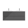 Meuble salle de bain 120cm anthracite brillant avec 4 tiroirs à fermeture automatique et double lavabo céramique