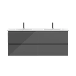 Meuble salle de bain 120cm anthracite brillant avec 4 tiroirs à fermeture automatique et double lavabo céramique