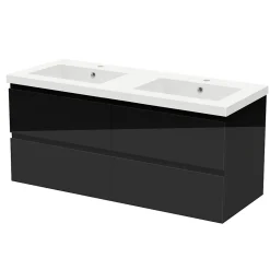 Meuble salle de bain 120cm noir brillant avec 4 tiroirs à fermeture automatique et double lavabo