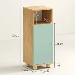 Meuble salle de bain design nordique porte étagère niche effet bois clair vert d'eau