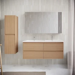 Meuble salle de bain design double vasque FORTINA largeur 120 cm chêne clair