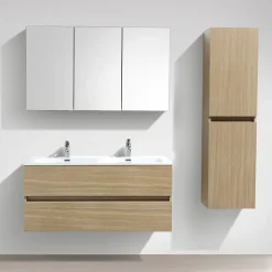 Meuble salle de bain design double vasque SIENA largeur 120 cm chêne clair texture