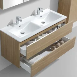 Meuble salle de bain design double vasque SIENA largeur 120 cm chêne clair texture