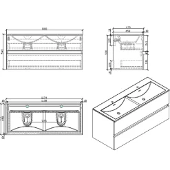 Meuble salle de bain design double vasque SIENA largeur 120 cm chêne clair texture