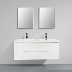 Meuble salle de bain design double vasque PIACENZA largeur 120 cm blanc laque