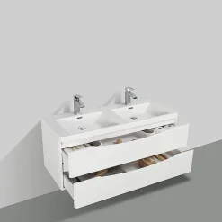 Meuble salle de bain design double vasque PIACENZA largeur 120 cm blanc laque