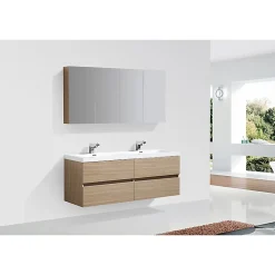 Meuble salle de bain design double vasque SIENA largeur 144 cm chêne clair texture