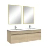 Meuble salle de bain double vasque 120cm meuble + miroir Chêne Wotan