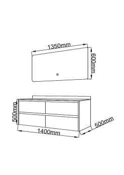 Meuble salle de bain double vasque 140cm gris et effet marbre gris avec miroir LED LB-8475G-140