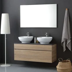 Meuble Salle De Bain En Chêne Naturel 120Cm Avec Miroir 120X60 - Sole