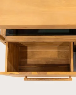 Meuble salle de bain en teck avec étagère en verre 140 cm - Uniqka