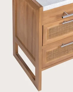 Meuble salle de bain en teck et terazzo beige 145 cm - Uniqka